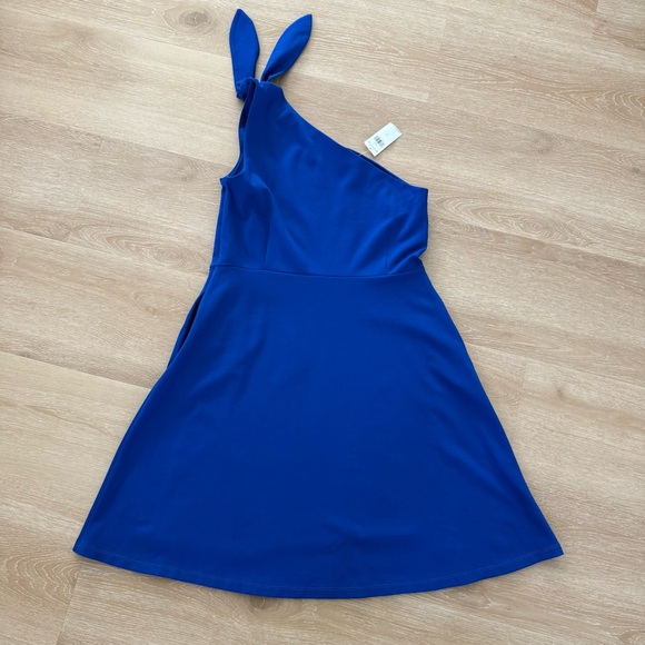 NWT Banana Republic One-Shoulder Ponte Fit & Flare Dress Deep Royal Blue SZ 14 T - Picture 5 of 9